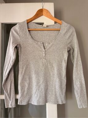 H&M Ribbed Long Sleeve Top - Light Gray